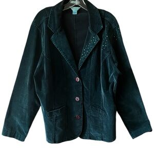 VTG C.J.Banks green corduroy button front jacket with rhinestone accent. sz. 1X